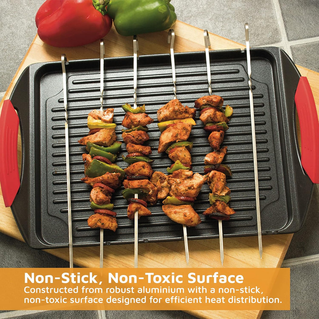Cast Aluminium Griddle Plate for Stove Top & 6 Stainless Steel Skewers, Pack of 2 P33023