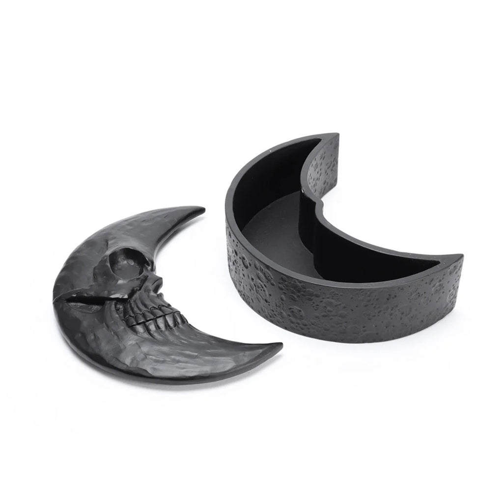Matte Black Resin Skull Moon Box H183116