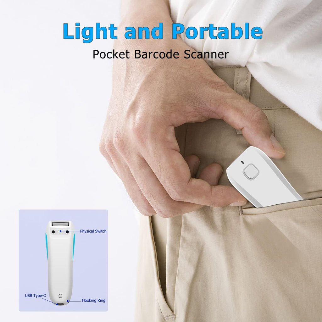 Wireless 2D QR Barcode Scanner, Bluetooth Portable Pocket Small 1D 2D Bar Code Reader, White Pack of 2 I737029