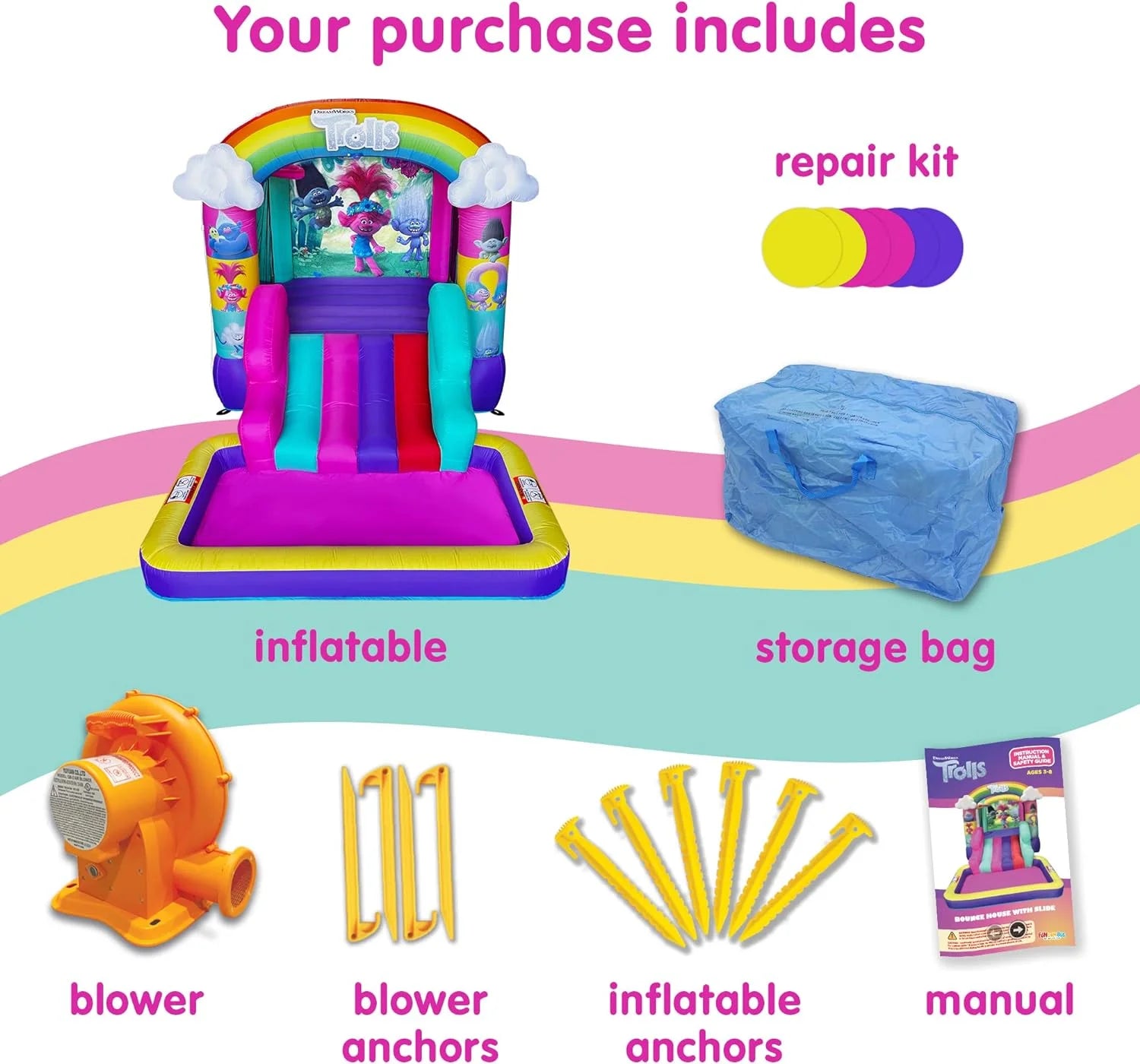 Inflatable Bounce House with Slide, Outdoor Waterslide with Pool, Heavy Duty Air Blower F91464