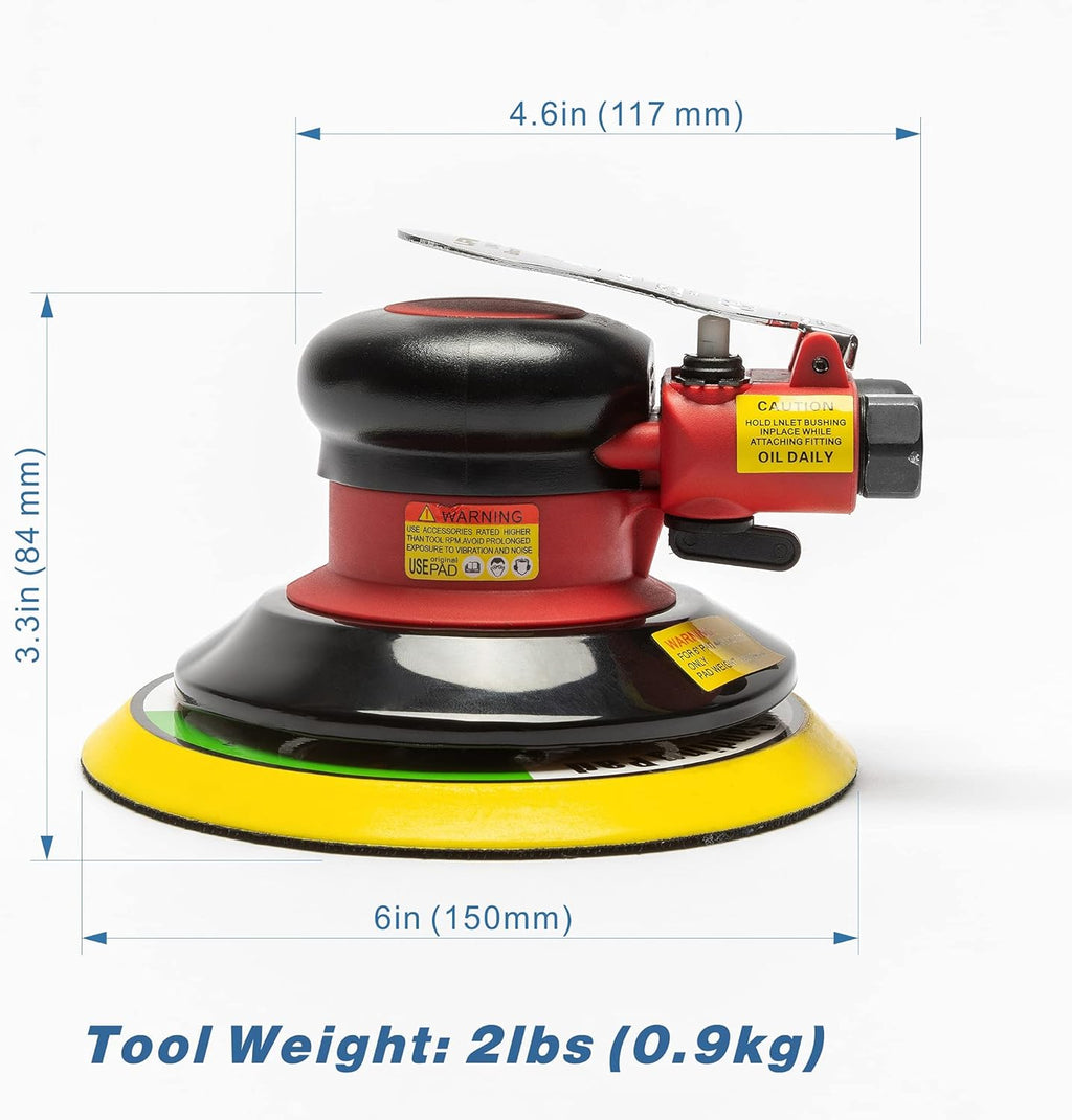 6-inch Air Random Orbital Sander, Pneumatic Sander with 10pcs Sandpapers, Pack of 2 O3783