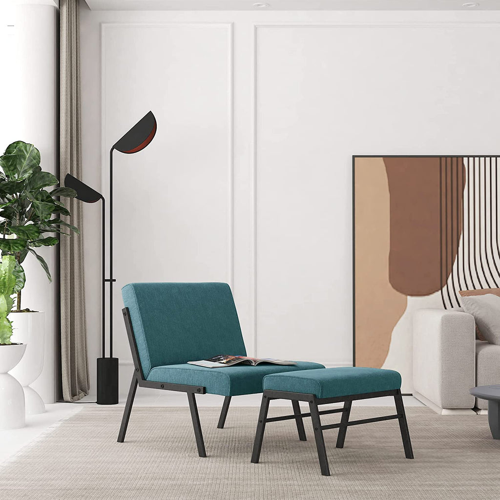 Blue Linen Upholstered Accent Chair with Ottoman H9274