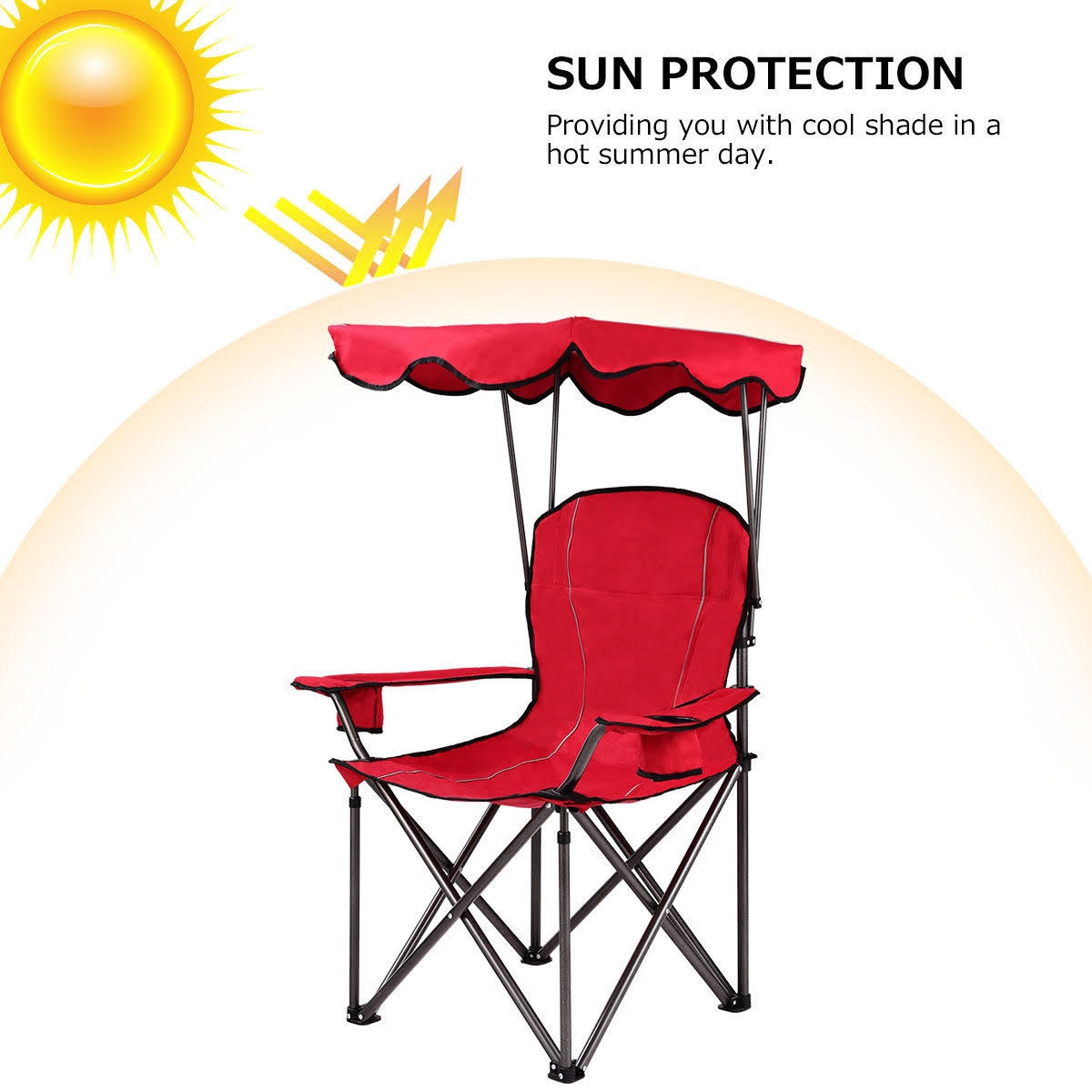 Red Portable Folding Beach Canopy Chair with Cup Holders U54505