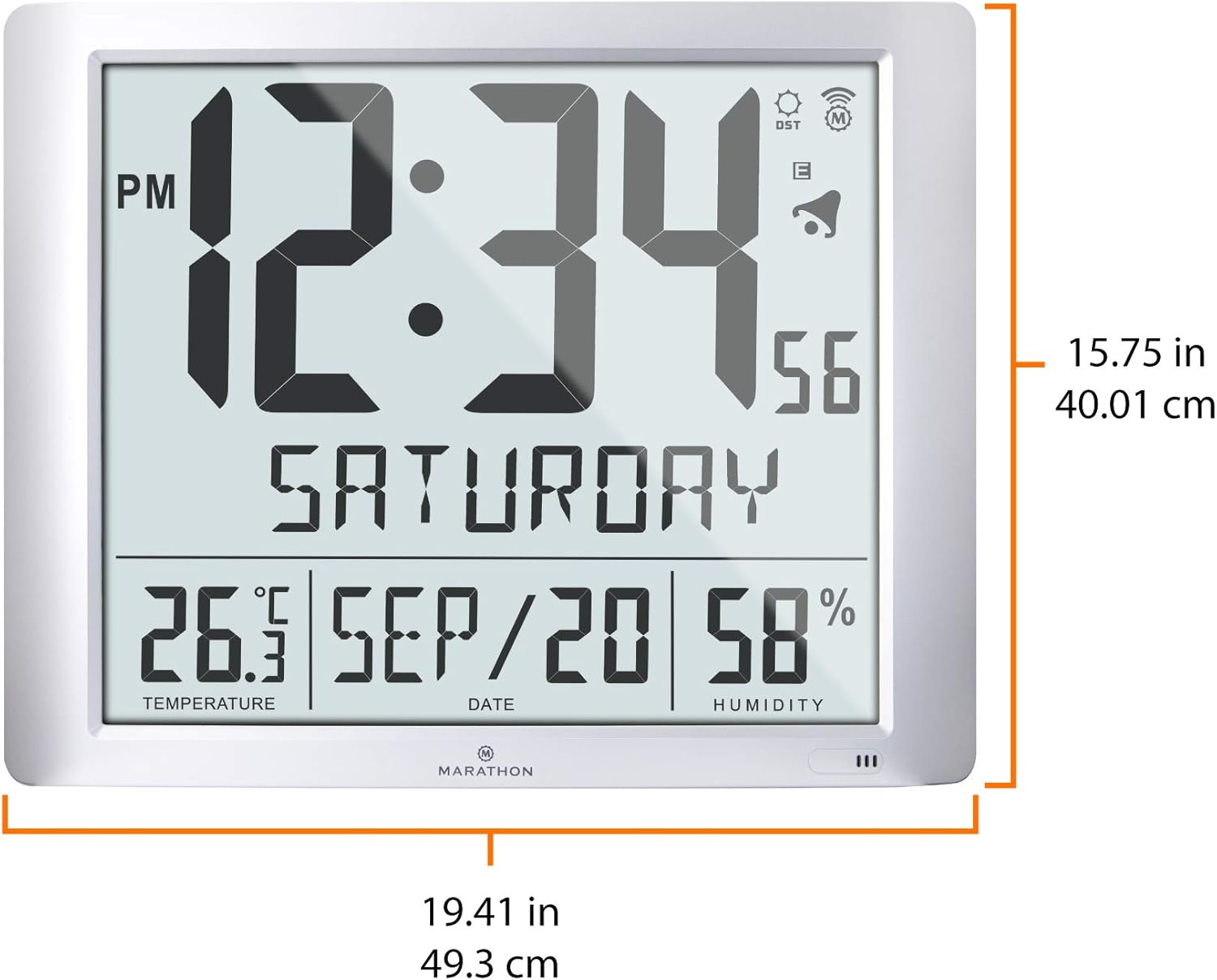 Silver 20 Inch Wall Clock with 6.5 Inch Numbers T7162