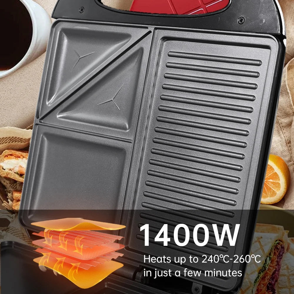 1400W Non-Stick 3in1 Electric Grill Waffle Maker U810184