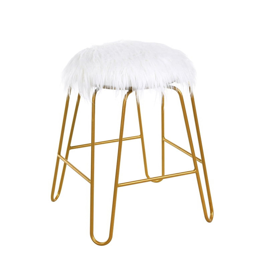 White Faux Fur and Gold Vanity Chair O1911