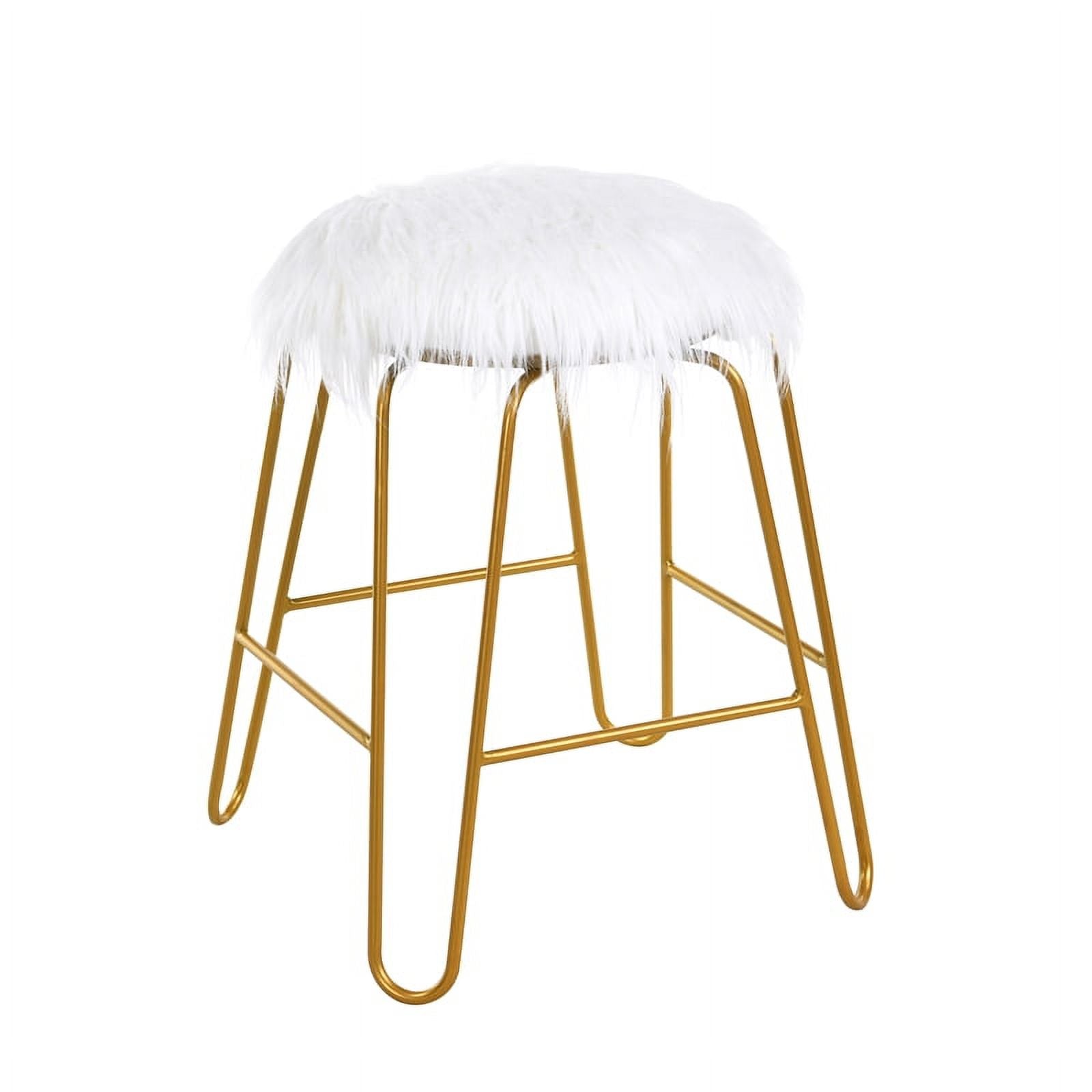 White Faux Fur and Gold Vanity Chair O1911