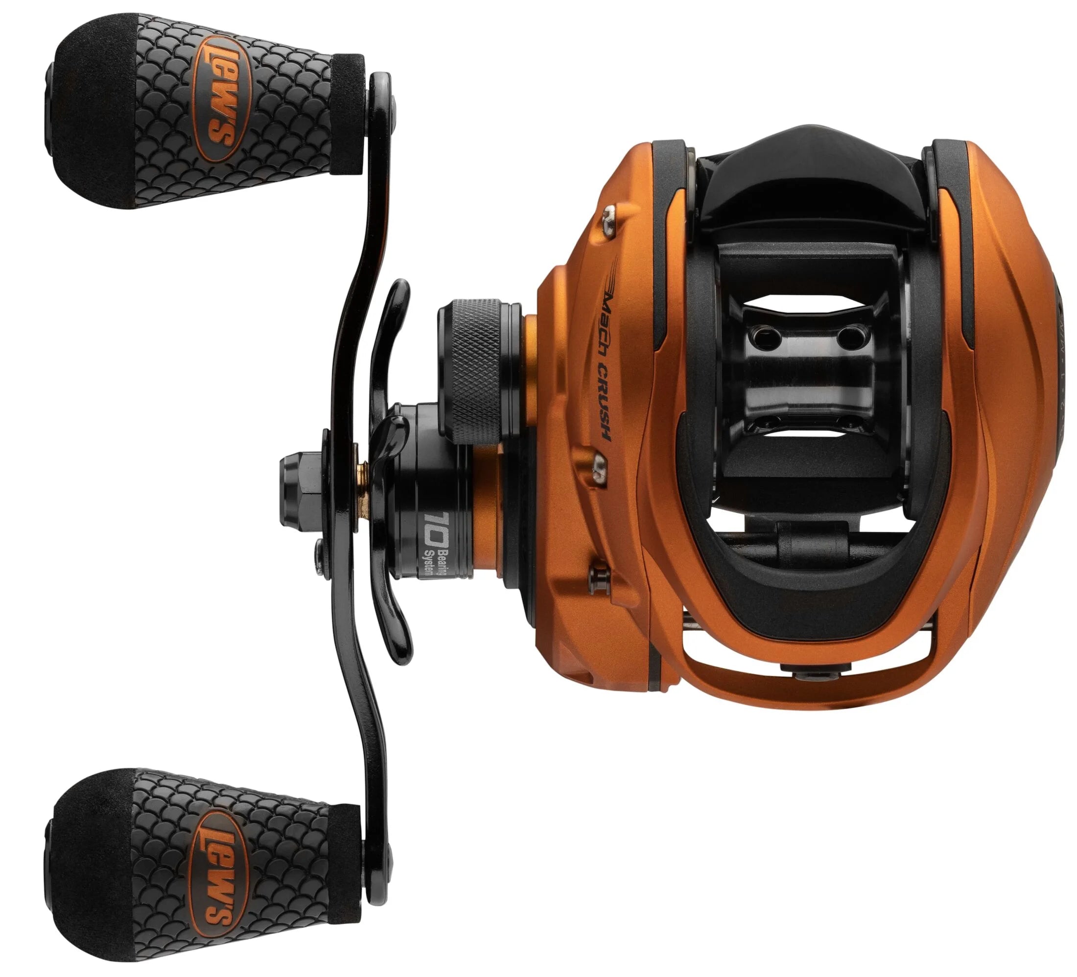 Orange Baitcast Fishing Reel, Right-Hand Retrieve, 7.5:1 Gear Ratio, 10 Bearing System L976301