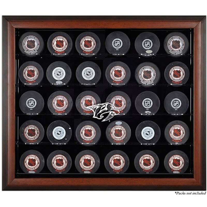Brown Framed 30 Hockey Puck Display Case L20447
