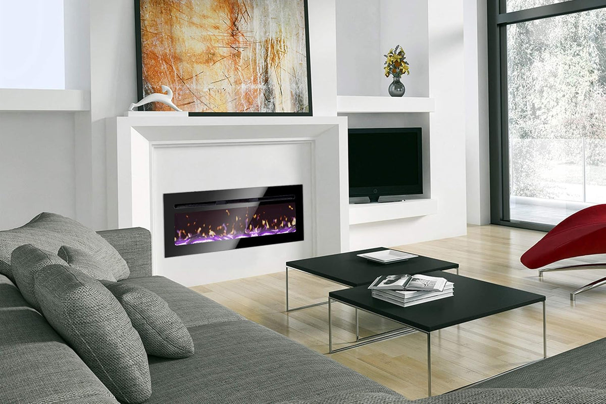 Black 1500W Recessed & Wall Mounted Electric Fireplace with Remote Control N8042
