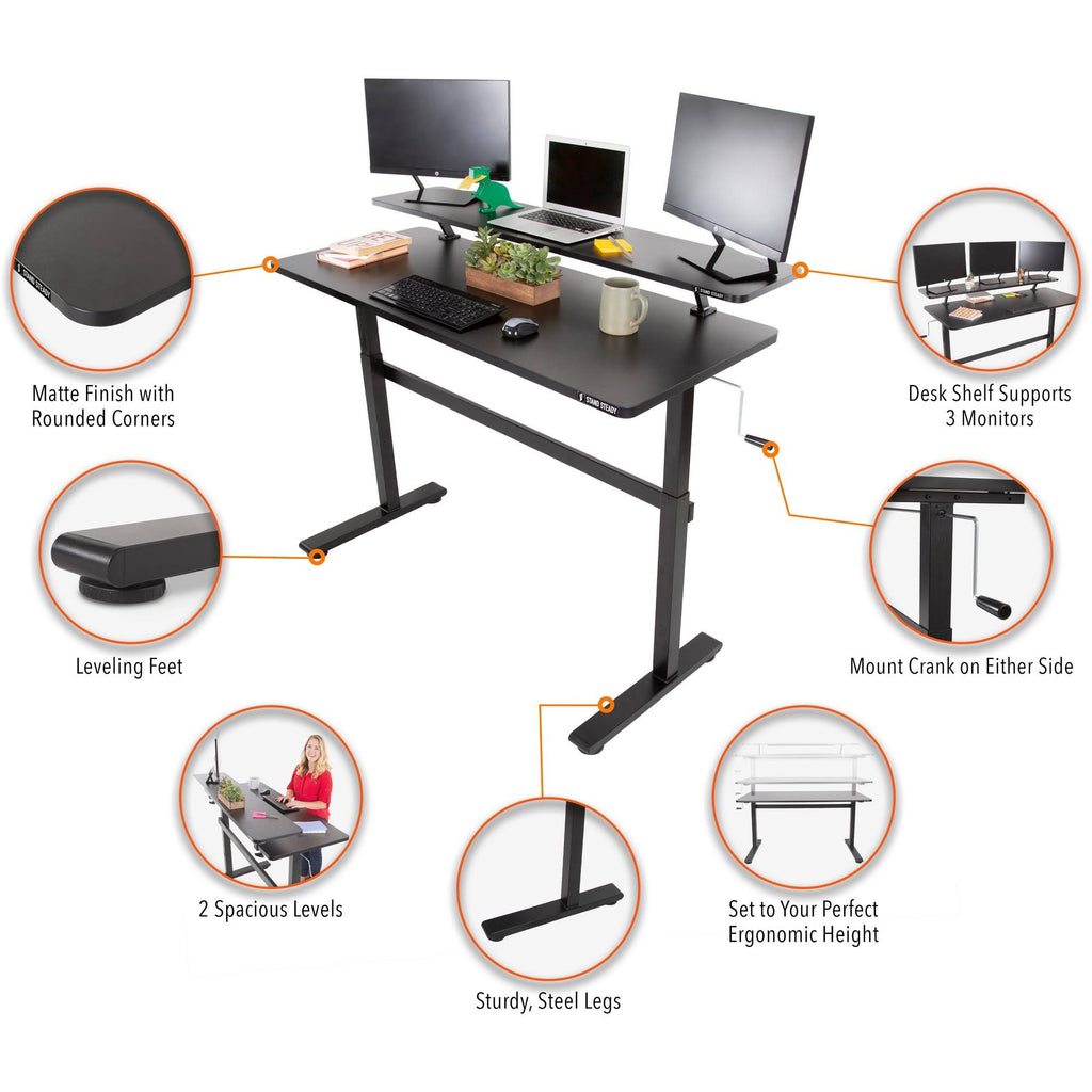 Crank Height Adjustable Standing Desk with Attachable Shelf Y9022