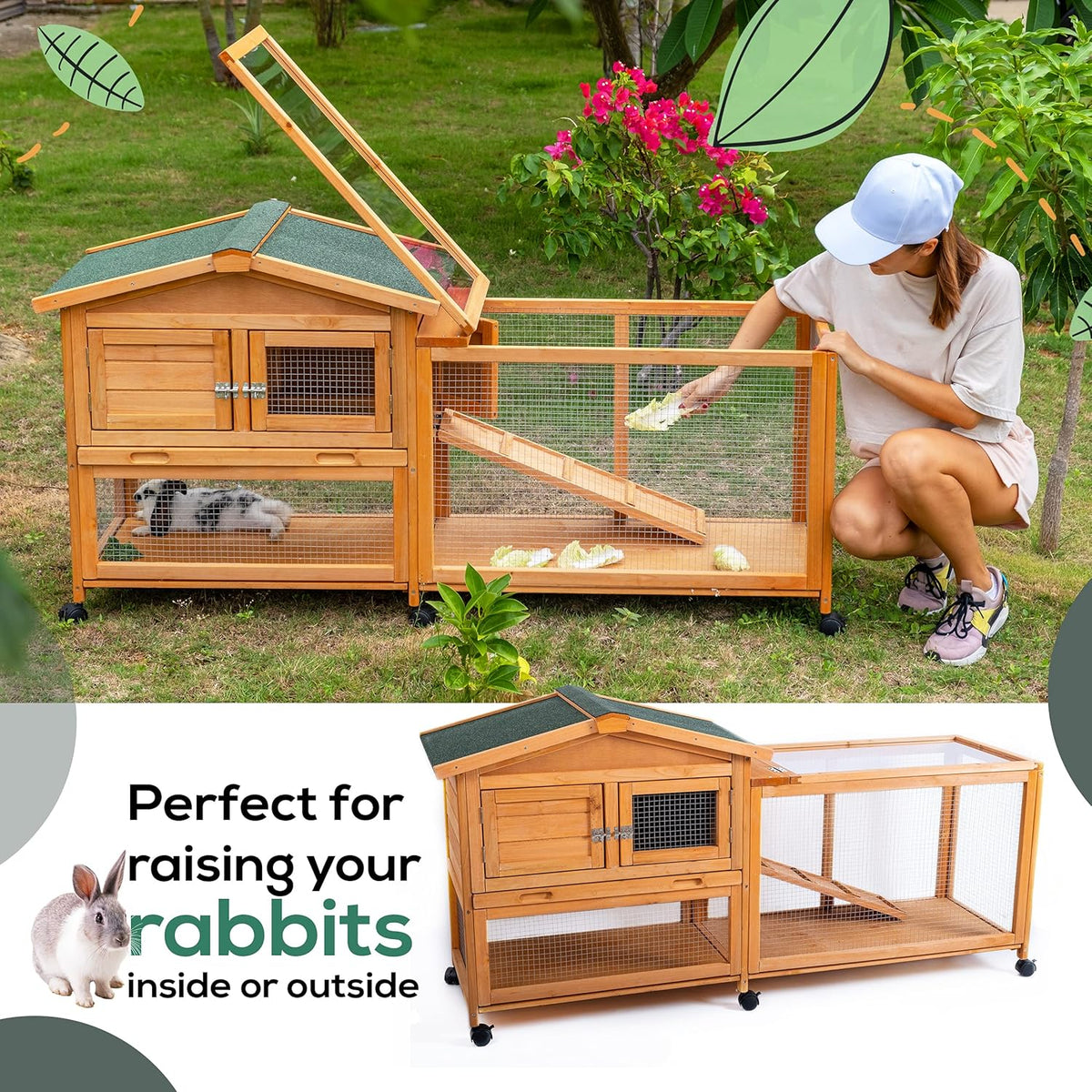 Rabbit Hutch with Waterproof Roof and Pull Out Trays H67613