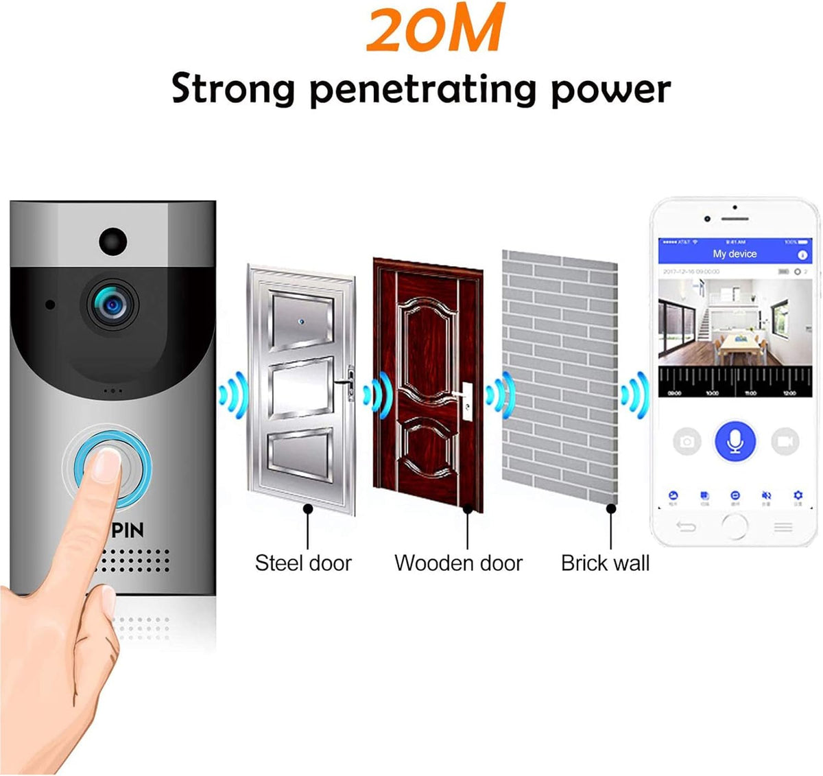 Wireless WiFi Doorbell Security Camera with Chime G19823