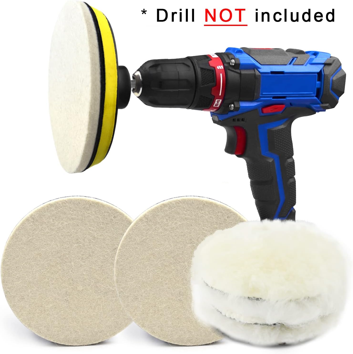 6 Inch 8PCS Wool Buffing Pads Kit with 5/8''-11 Thread Hook & Loop Backer Plate M727298