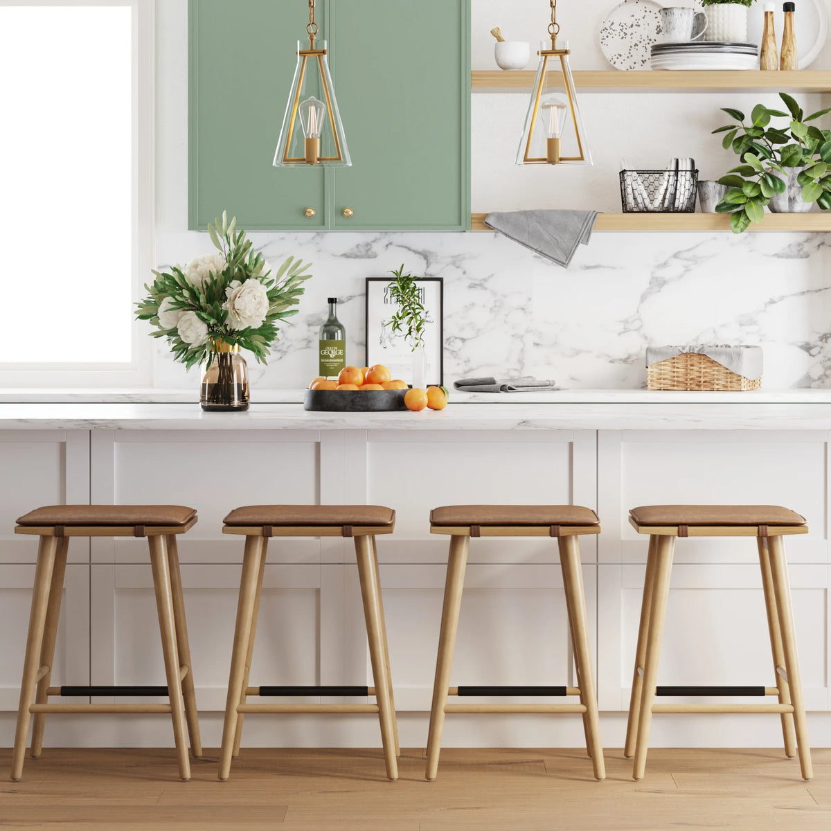 Chestnut Brown Wood Barstool with Leather Removable Cushion T165952