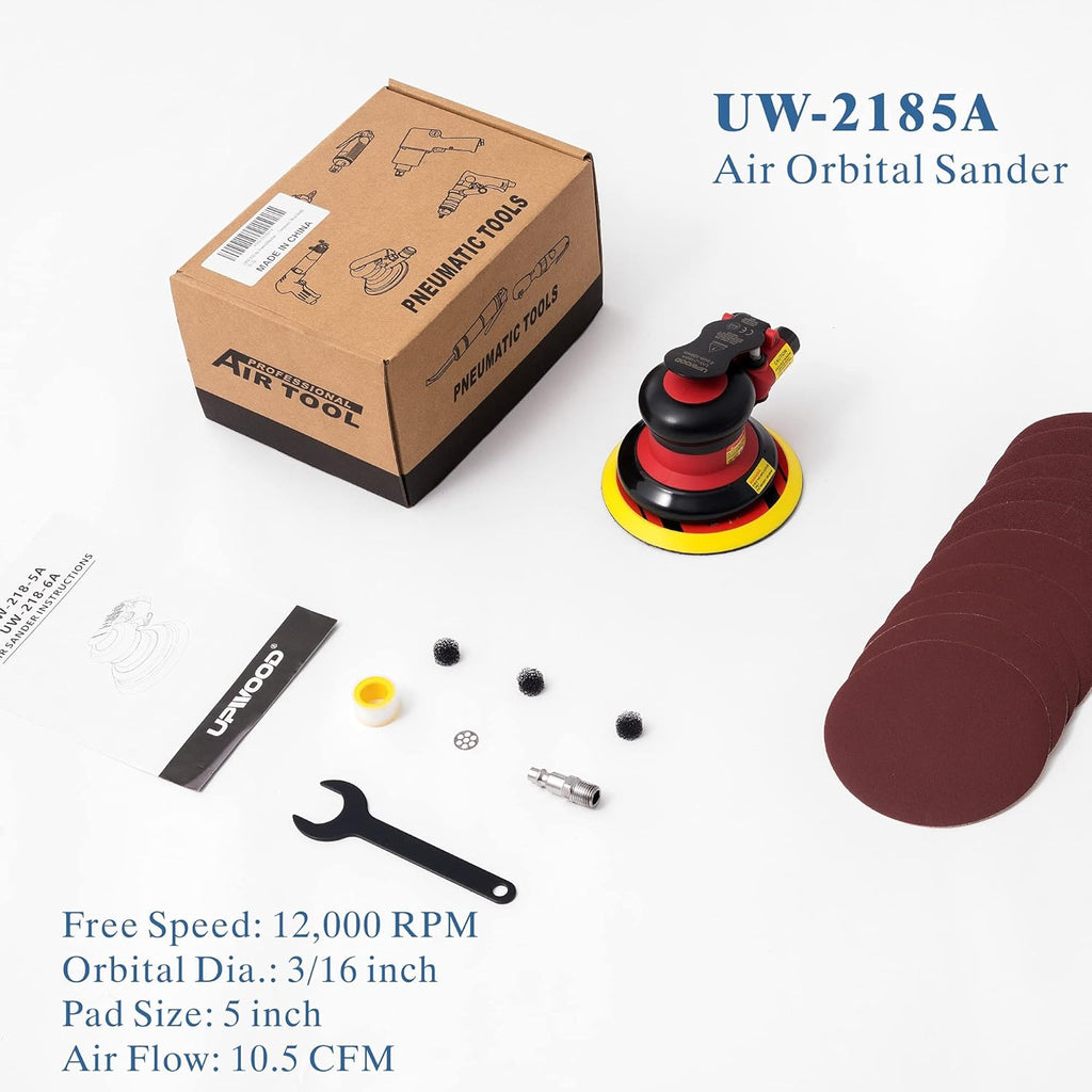 6-inch Air Random Orbital Sander, Pneumatic Sander with 10pcs Sandpapers, Pack of 2 O3783
