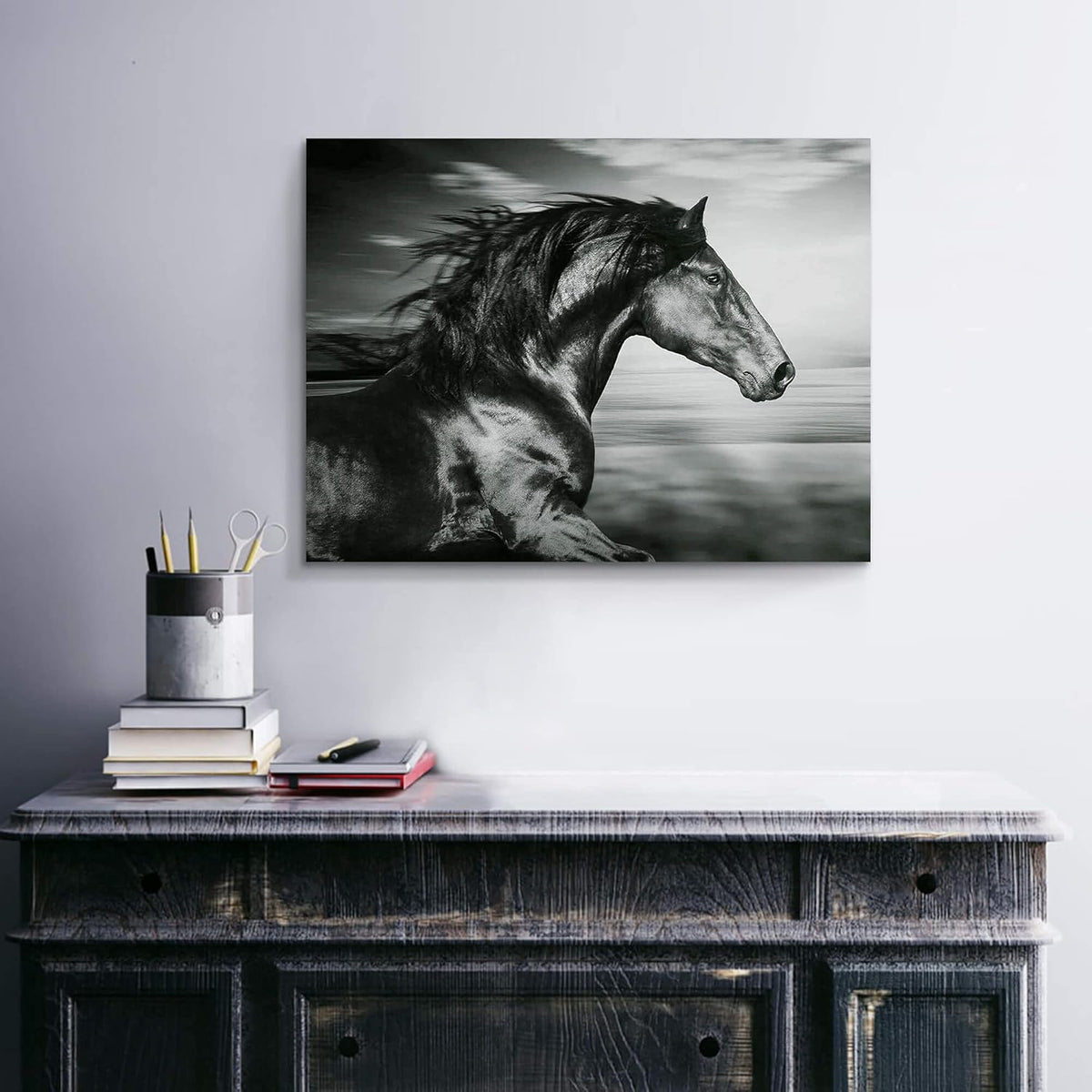 Black Horse Canvas Picture Prints Wild Animal Painting Art Artwork on Canvas D107978