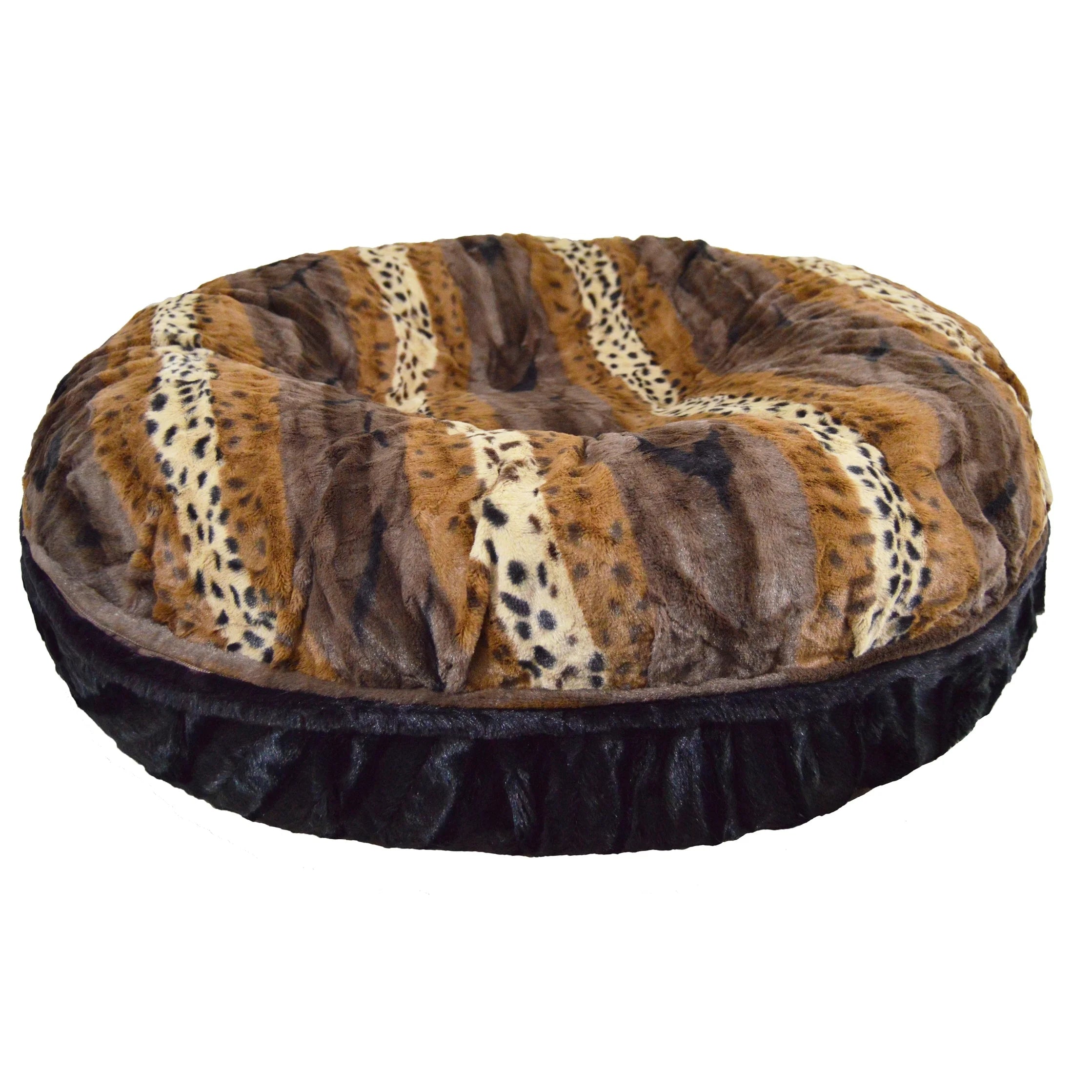 Black Puma Extra Plush Faux Fur Bagel Pet Bed K620
