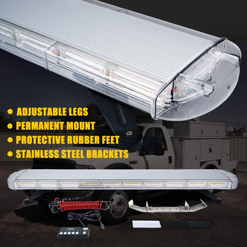 47 Inch COB LED Amber Rooftop Emergency Strobe Lights Bar with Adjustable Mounting Brackets H387