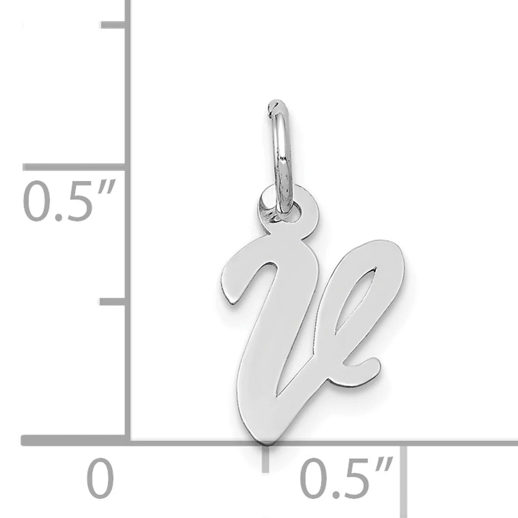 14K White Gold Polished Rhodium Plated Letter V Initial Pendant Charm H74320