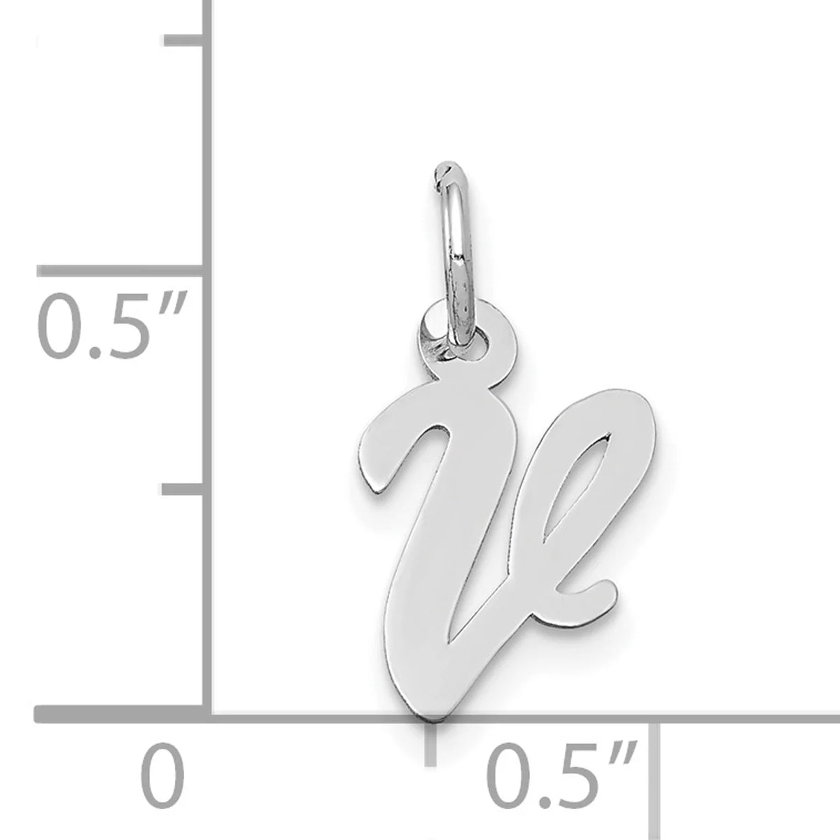 14K White Gold Polished Rhodium Plated Letter V Initial Pendant Charm H74320