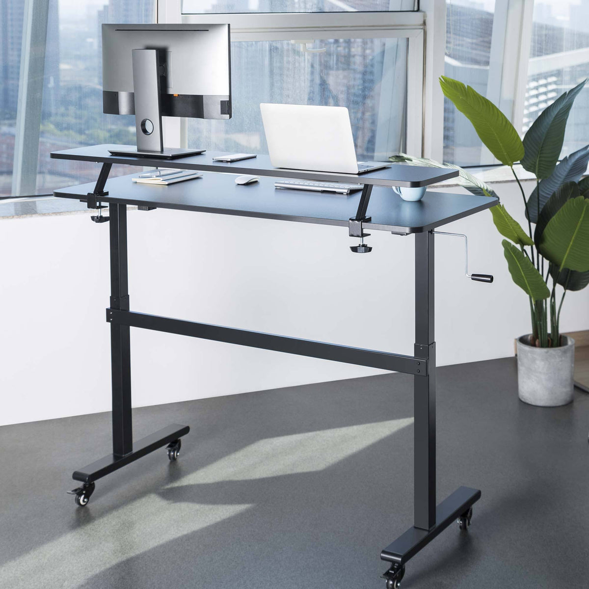 Crank Height Adjustable Standing Desk with Attachable Shelf Y9022