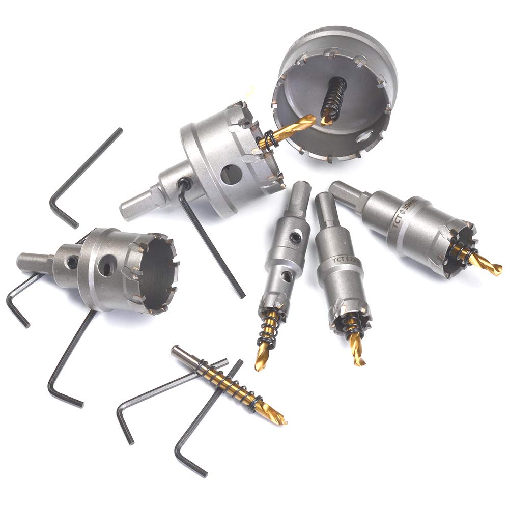 8PCS TCT Hole Saw Kit, 16-60mm Tungsten Carbide Tipped Hole Cutter Drill Bit with Titanium-Plated Pilot Drill Bit R57170