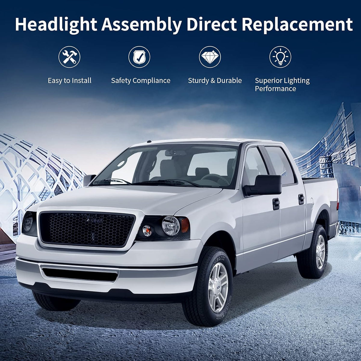 Headlight Assembly for 2004-2008 Ford F-150, Black Housing Clear Lens Amber Reflector N2369