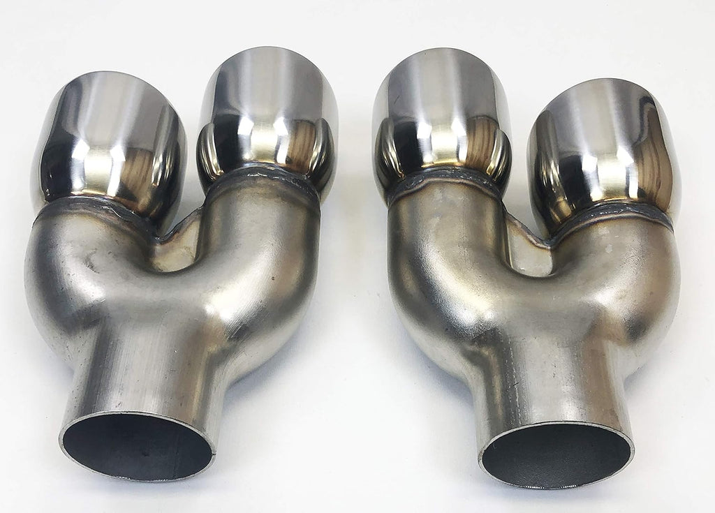 Dual 2.25" Inlet 3.00 X 8.50 Long Round Double Wall Stainless Exhaust Tips K99459