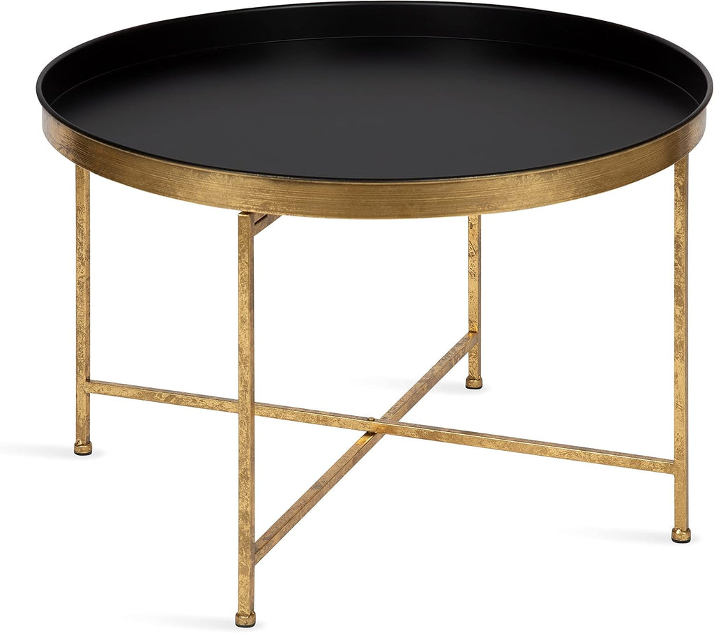 White and Gold Leaf Round Metal Coffee Table T4305