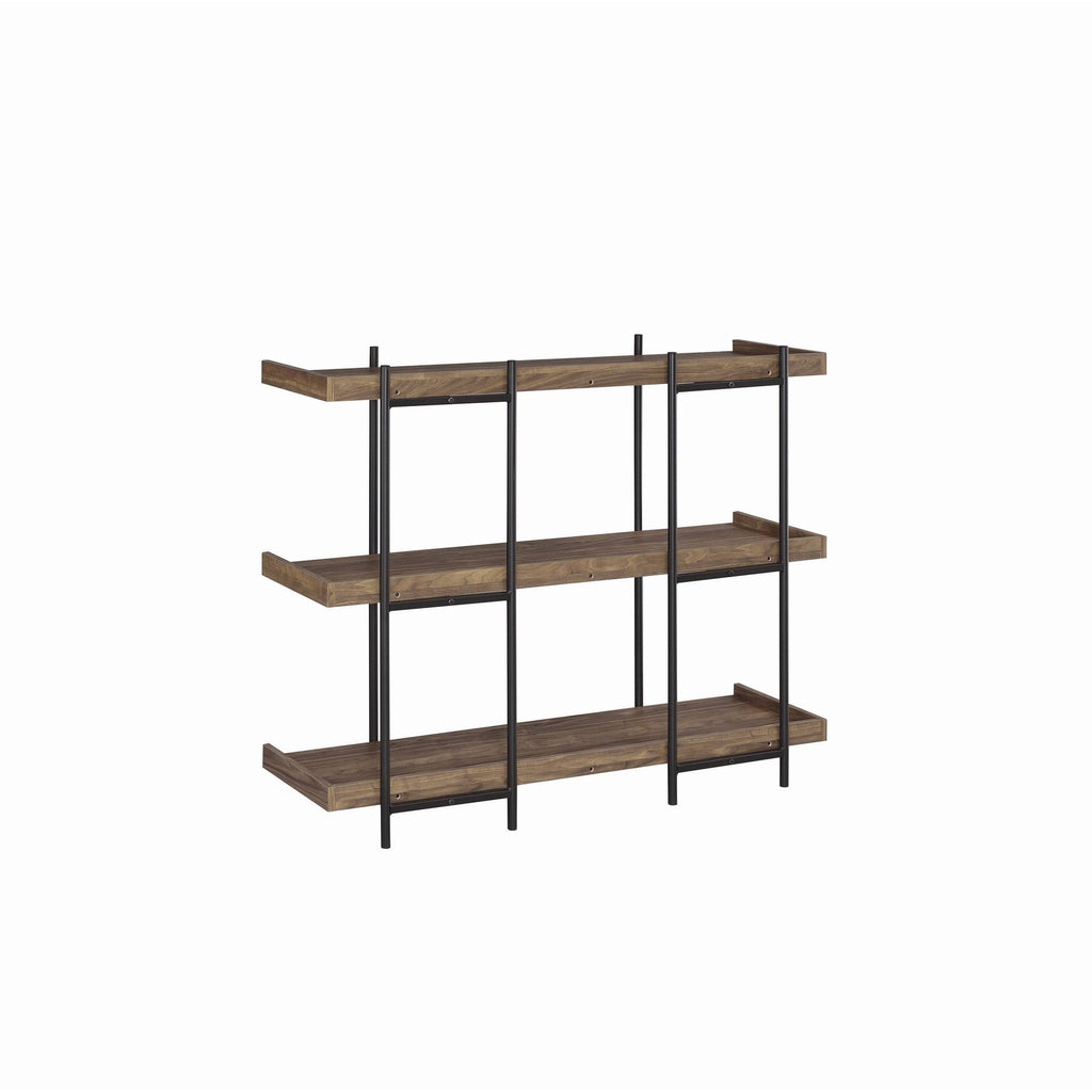 3 Tier Metal Framed Bookcase with Wooden Storage Shelves, Brown and Black Q3720