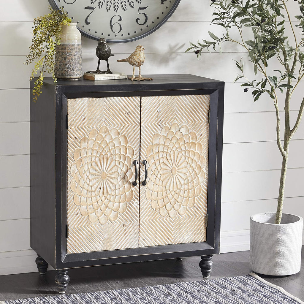 Black Brown Two-Door Wood and Metal Cabinet N649