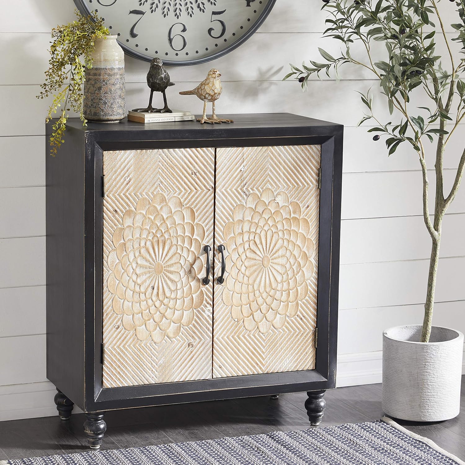 Black Brown Two-Door Wood and Metal Cabinet N649