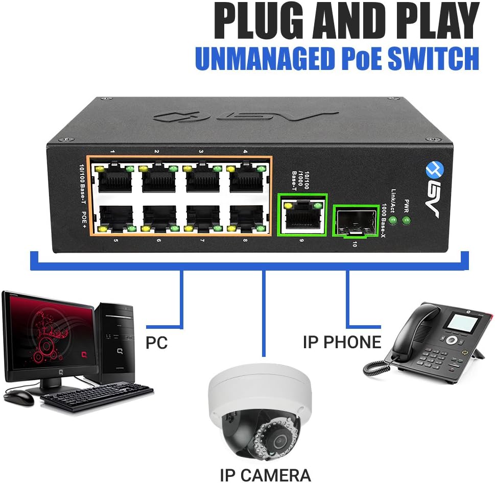 10 Port PoE+ Industrial DIN Rail Switch with Gigabit Ethernet & SFP Uplink H461479