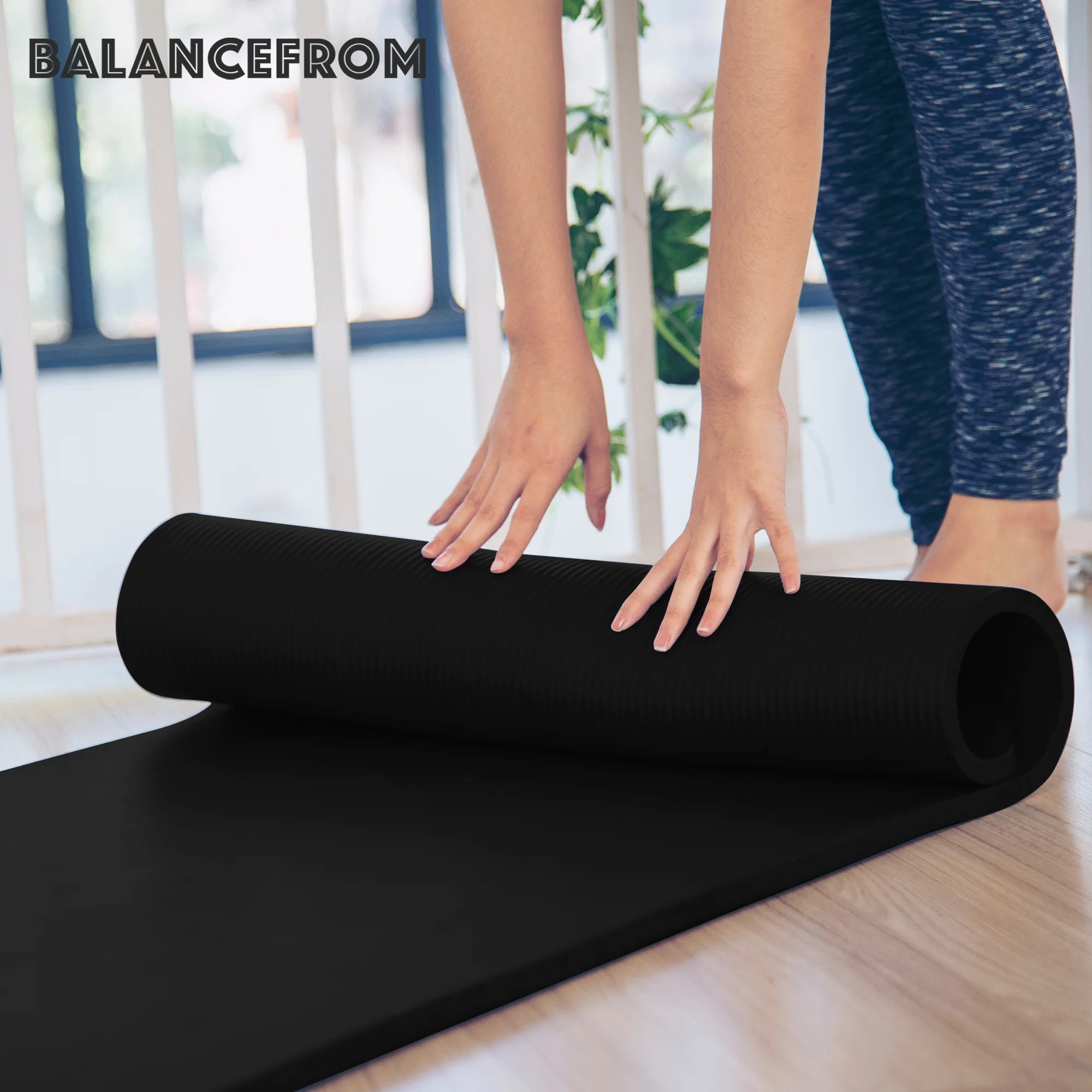 Black Extra Thick Yoga Mat with Carry Strap M702106