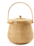 Natural ash wood and cane round baskets with swing handle removable lids X7512