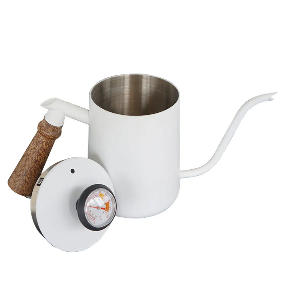 White Steel GooseNeck Coffee Kettle 600ML with Thermometer C559761