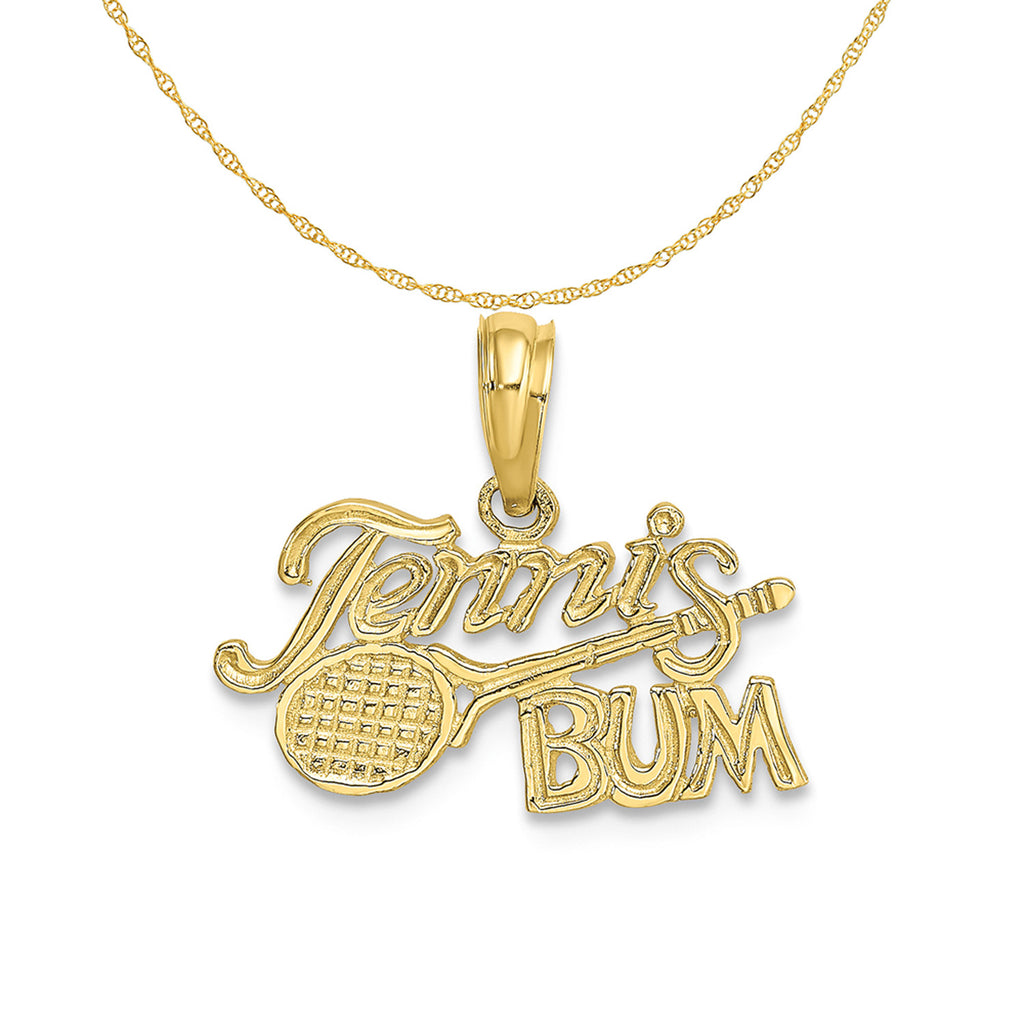 10K Yellow Gold Tennis Pendant Charm with Rope Chain Necklace 20'' X216