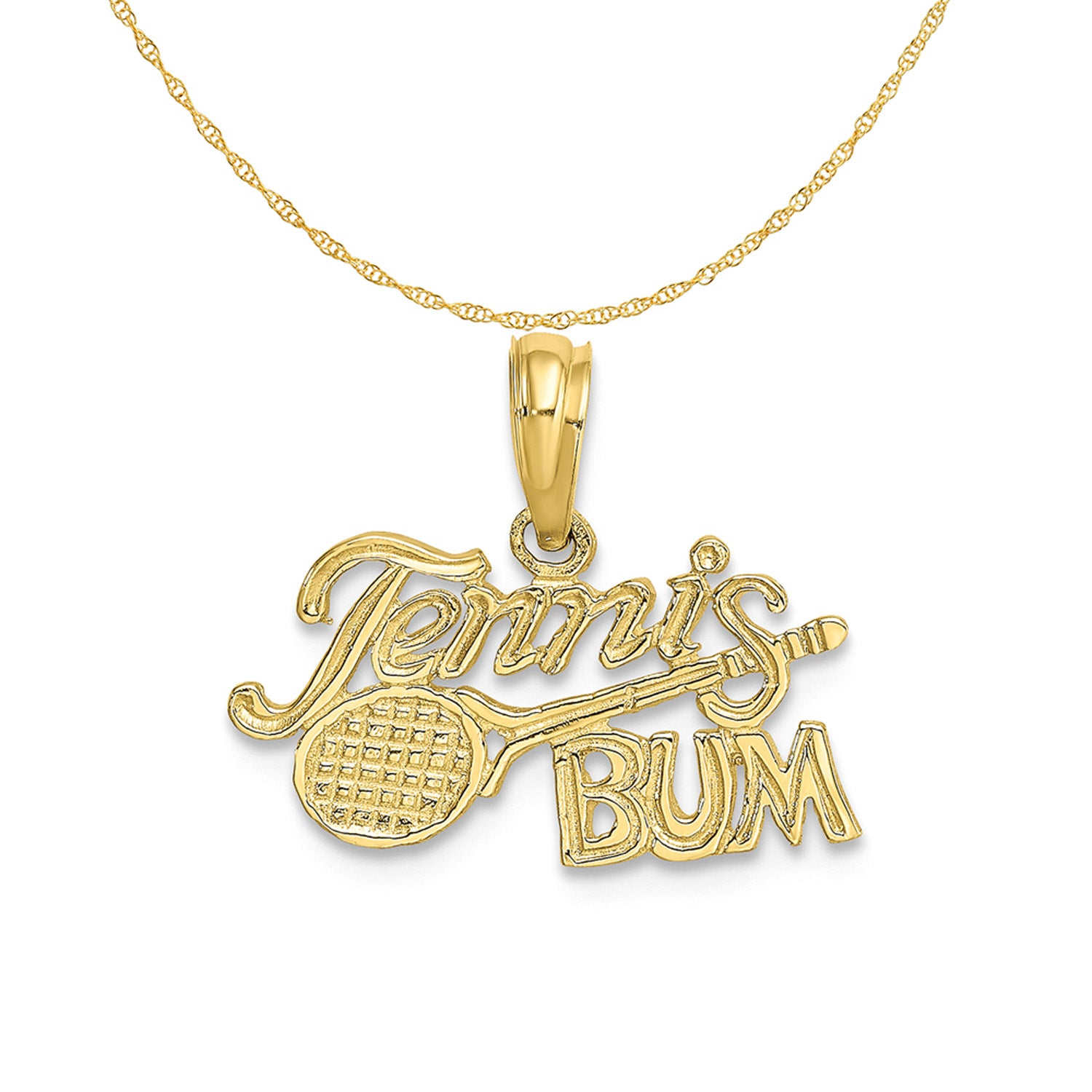 10K Yellow Gold Tennis Pendant Charm with Rope Chain Necklace 20'' X216