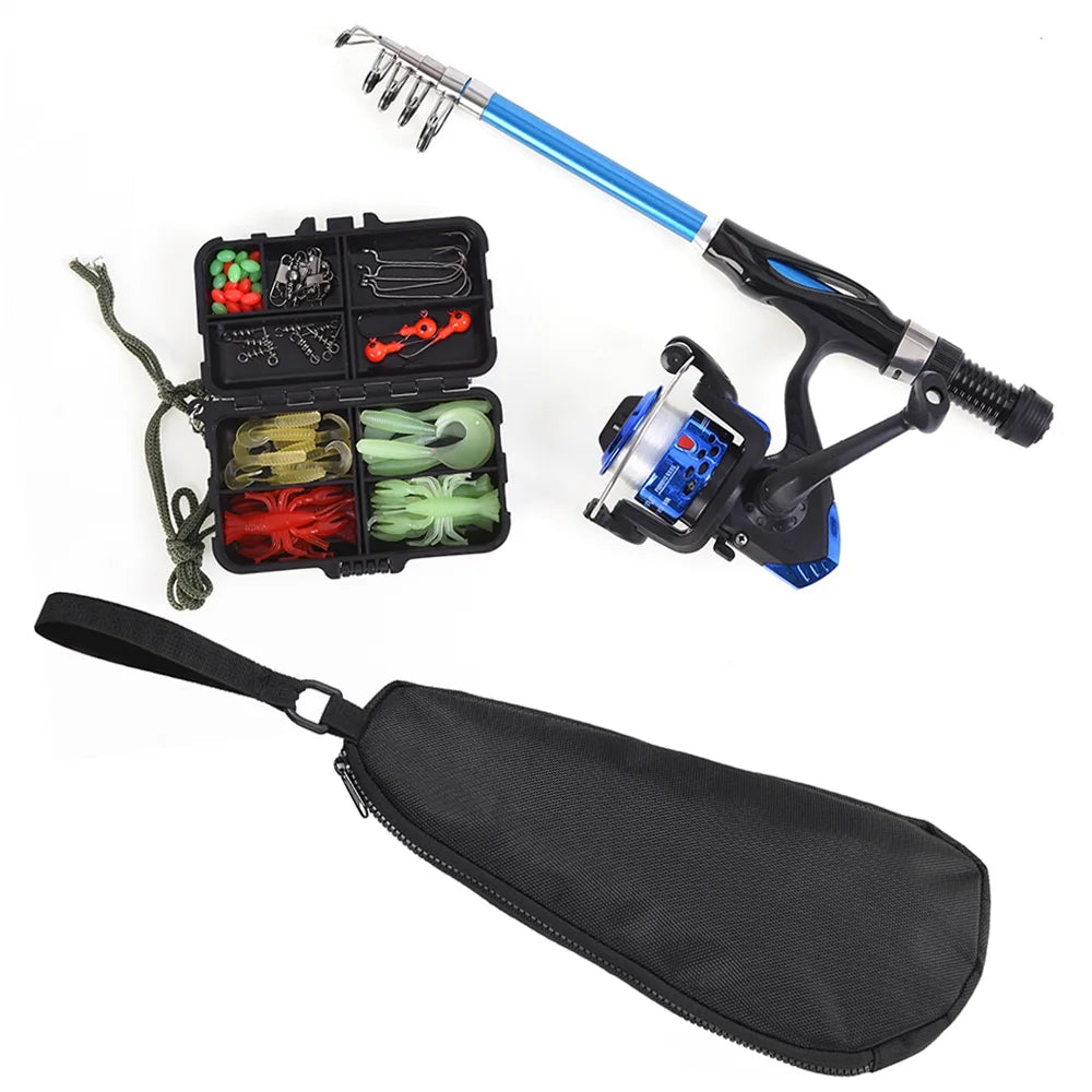 Telescopic Fishing Rod Reel Combo with Hooks Soft Lures Swivels Storage Bag R826312