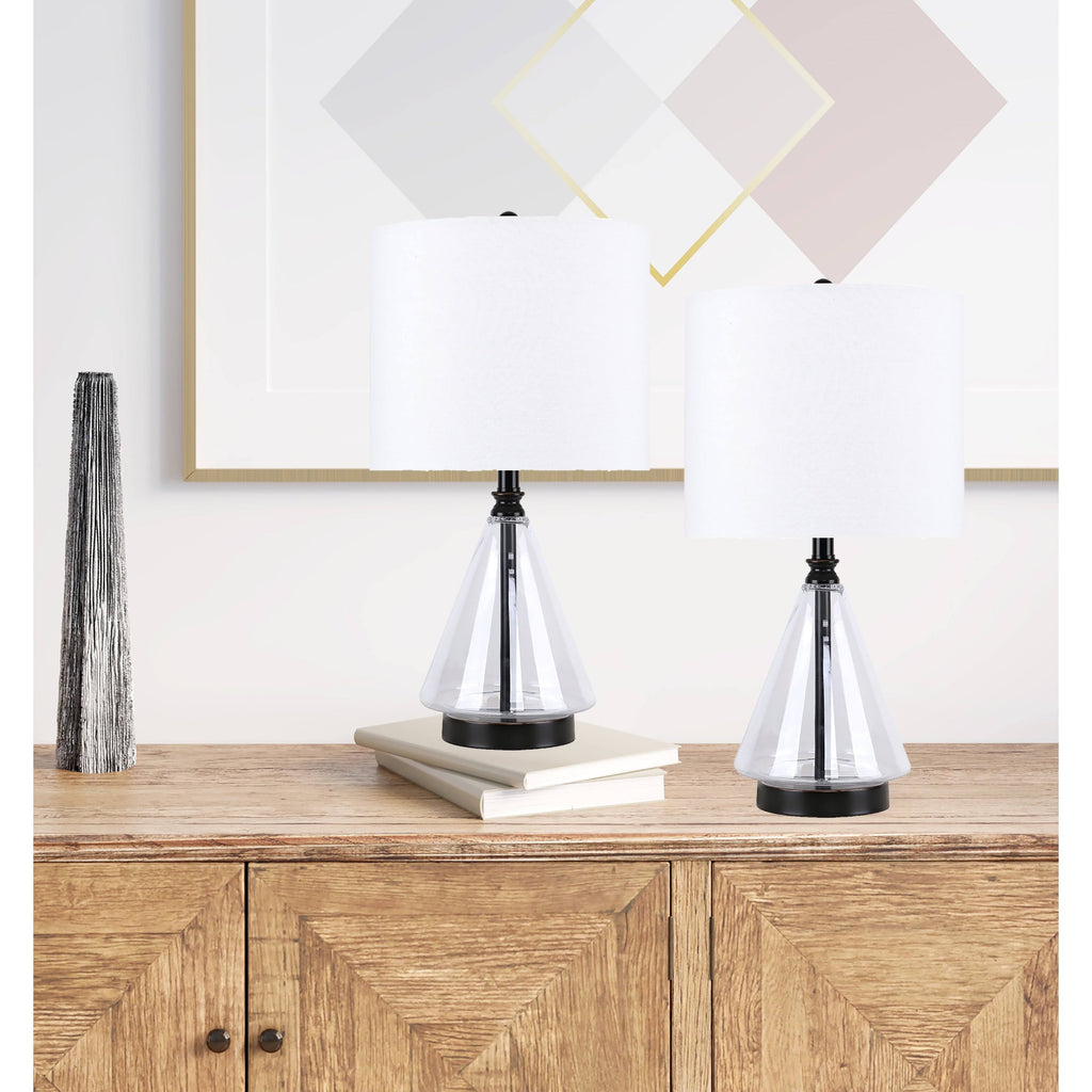 Set of 2 Glass Accent Lamps with Brass Accents N621810