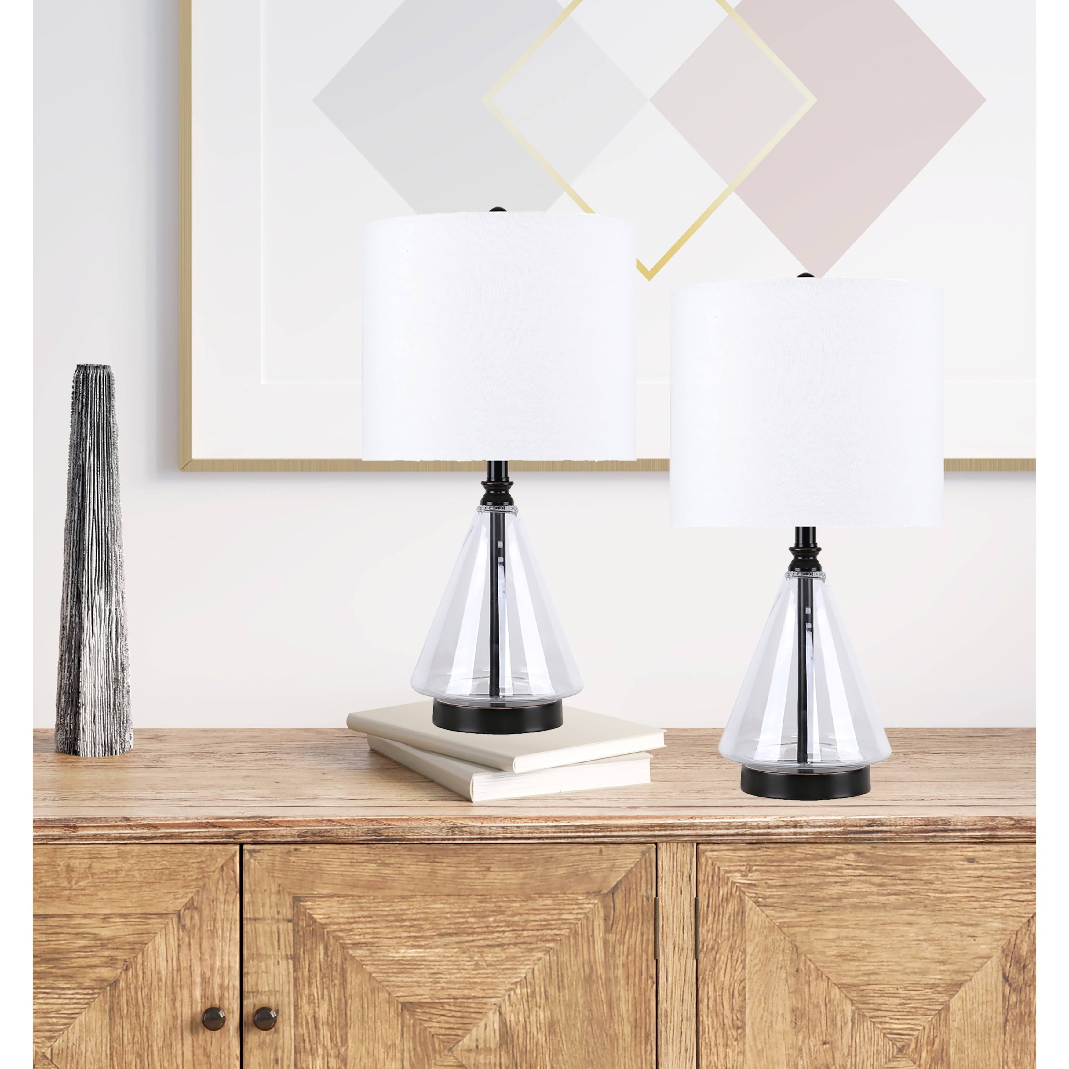 Set of 2 Glass Accent Lamps with Brass Accents N621810