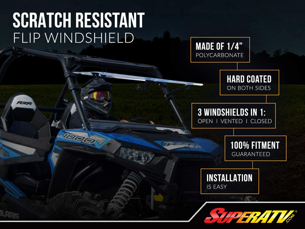 3-in-1 Flip Windshield 1/4 Thick Polycarbonate P268950
