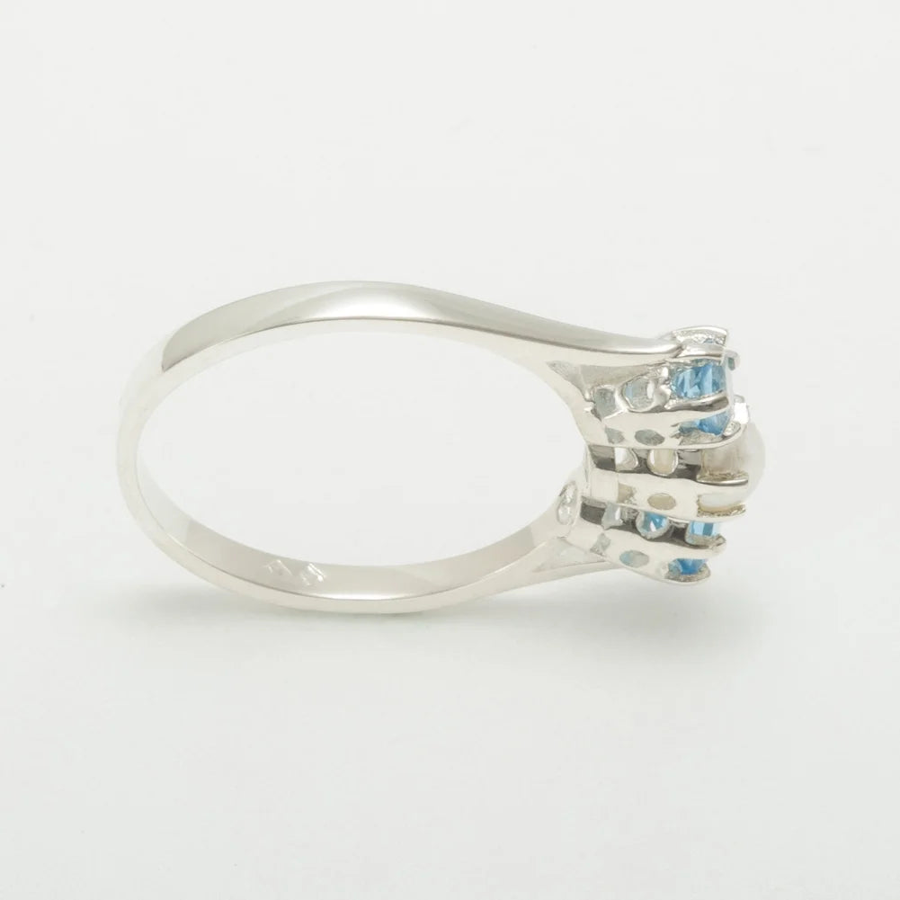 925 Sterling Silver Cultured Pearl & Blue Topaz Engagement Ring O92644