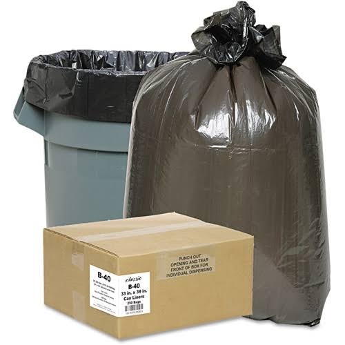 Black 2-Ply Low-Density Can Liners 31-33gal .63 Mil 33 x 39 250/Carton J157485