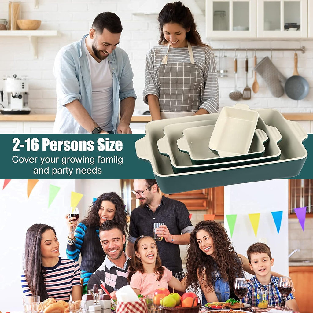 Ceramic Baking Dish Set of 4 Pcs, Rectangular Porcelain Bakeware, 14.7 x 8.5 x 2.6 Inches O7072