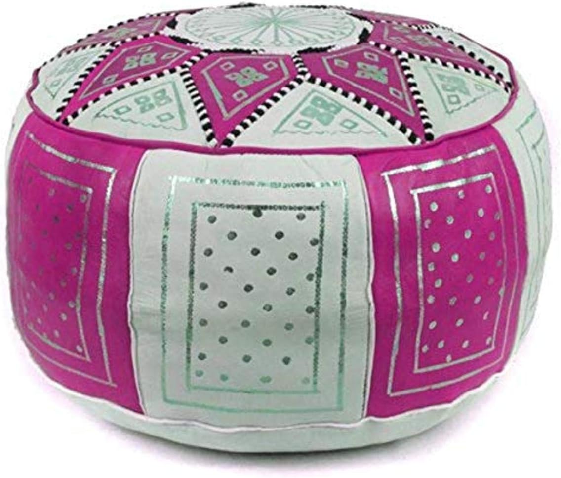 Black/Beige Moroccan Leather Pouf D486