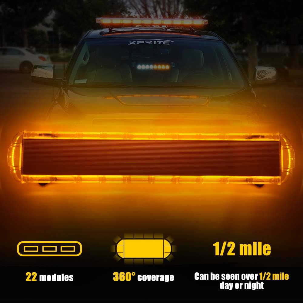 47 Inch COB LED Amber Rooftop Emergency Strobe Lights Bar with Adjustable Mounting Brackets H387
