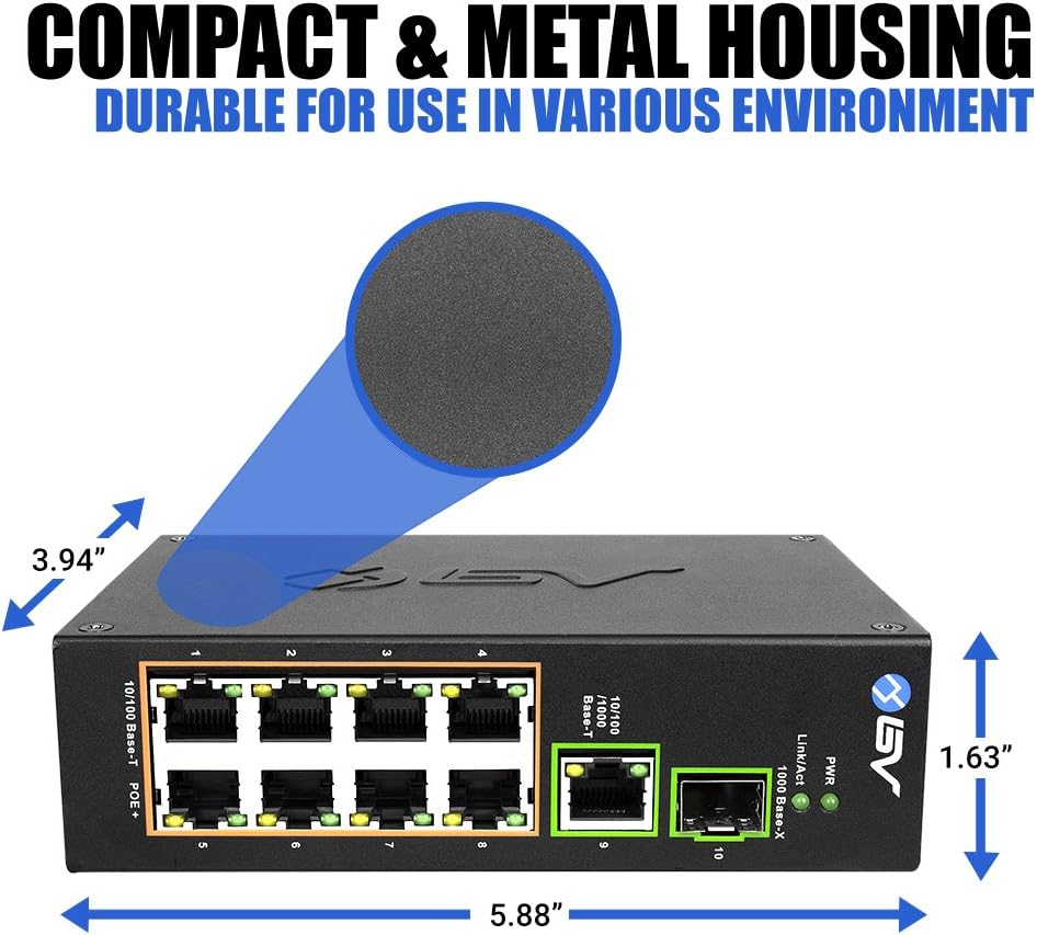 10 Port PoE+ Industrial DIN Rail Switch with Gigabit Ethernet & SFP Uplink H461479