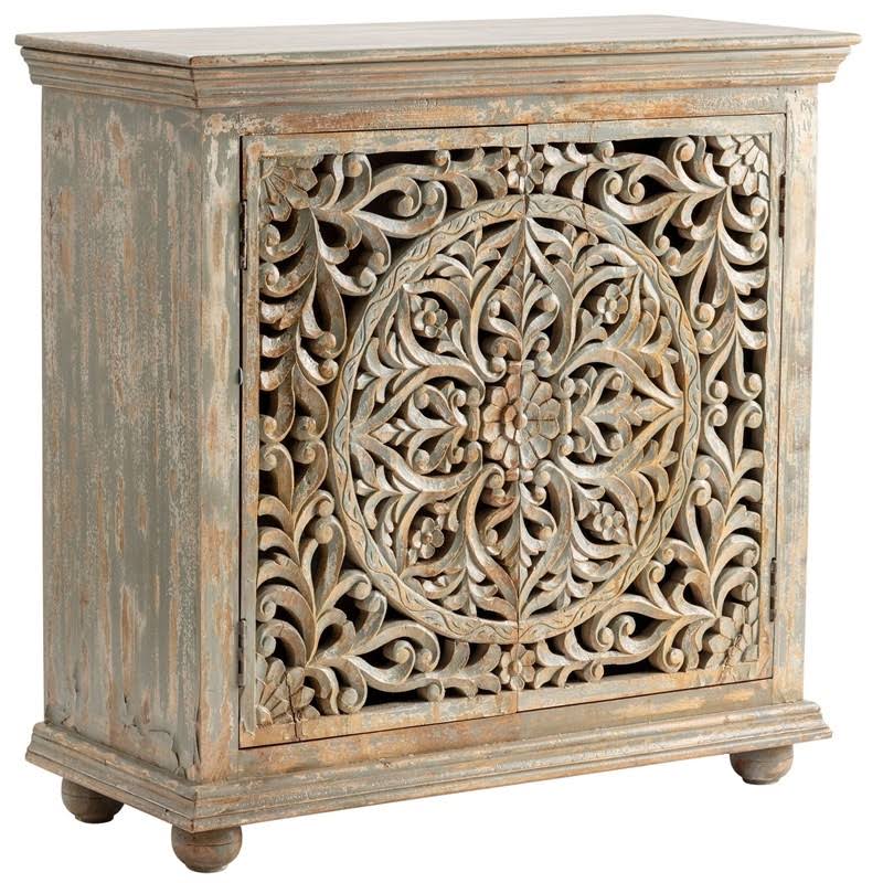 Mango Wood Carved 2 Door Cabinet Y783